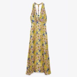 Zara Yellow Maxi Dress with Pink and Blue Floral Print